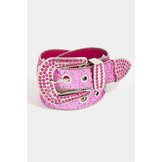 Glitter Grommet Rhinestone Studded Belt Pink