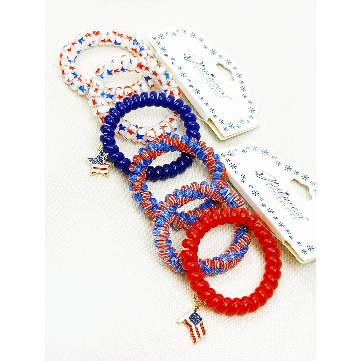 USA Charm Phone Cord Hair Tie Set: MIX COLOR / ONE(12)
