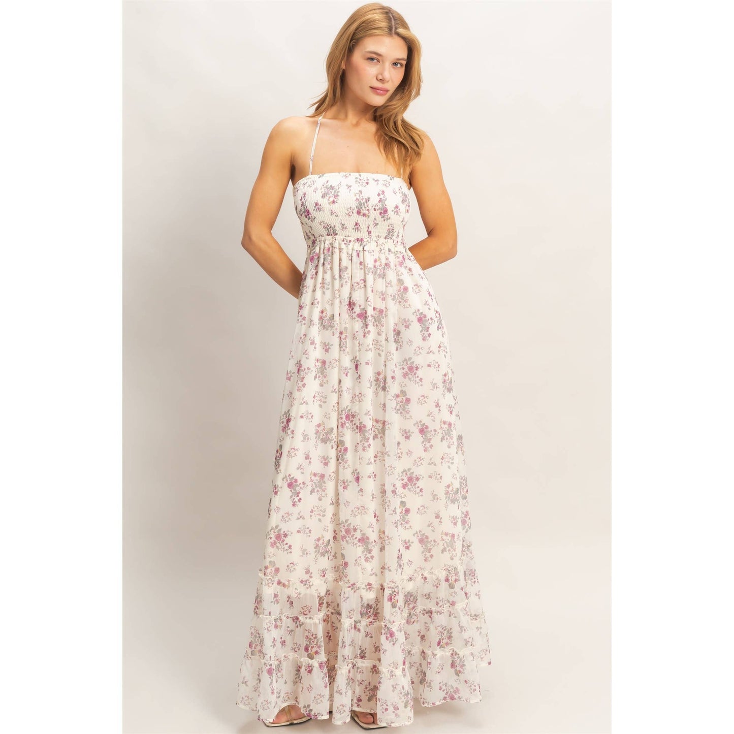 Smocked Floral Maxi Dress Rose