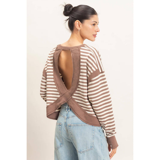 Striped Long Sleeve Top Mocha