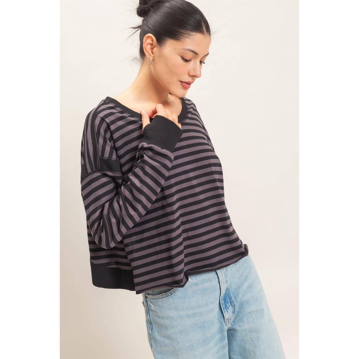 Striped Long Sleeve Top Mocha