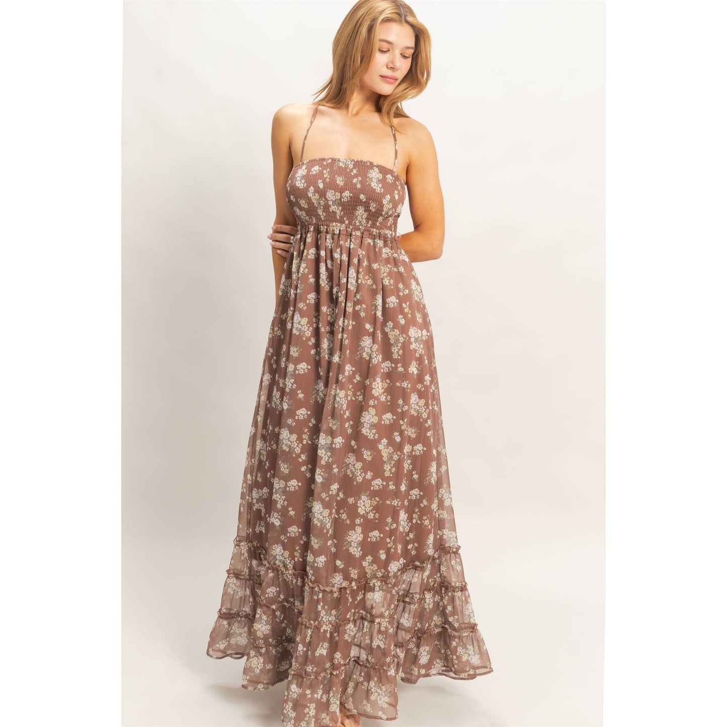 Smocked Floral Maxi Dress Rose