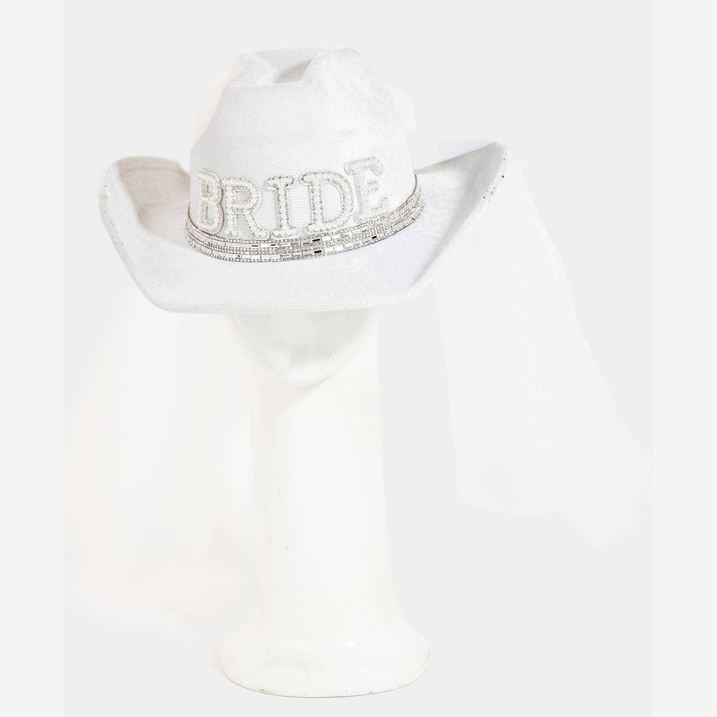 Pearl Rhinestone Stud Ribbon Bride Cowboy Hat