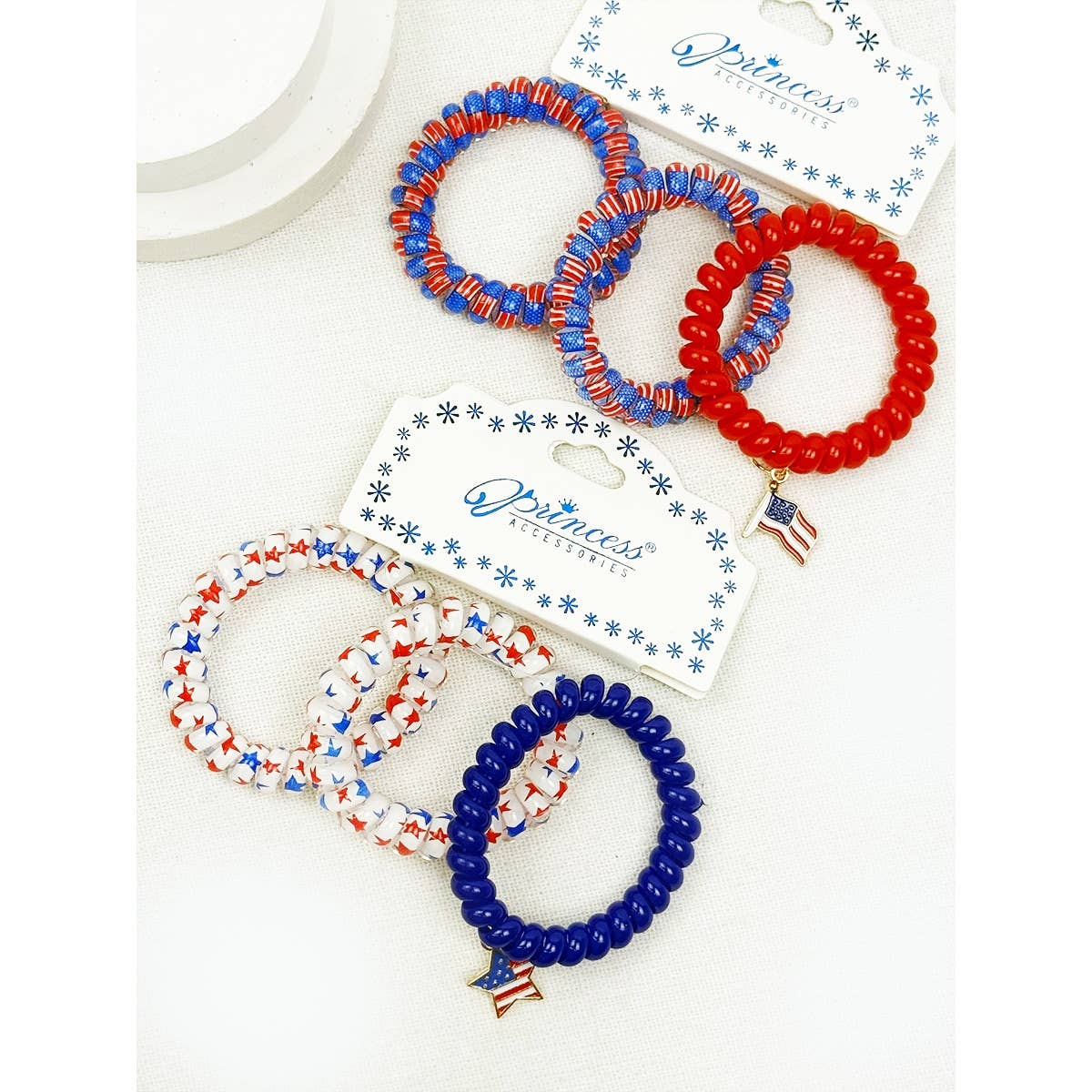 USA Charm Phone Cord Hair Tie Set: MIX COLOR / ONE(12)