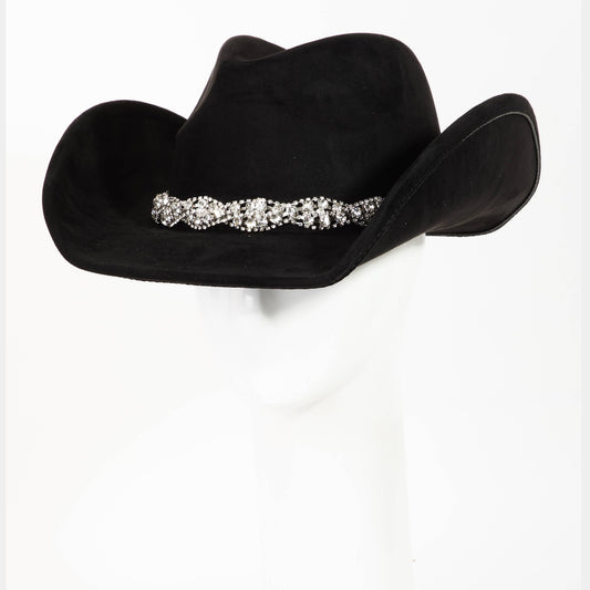 Rhinestone Chain Strap Cowboy Hat Black