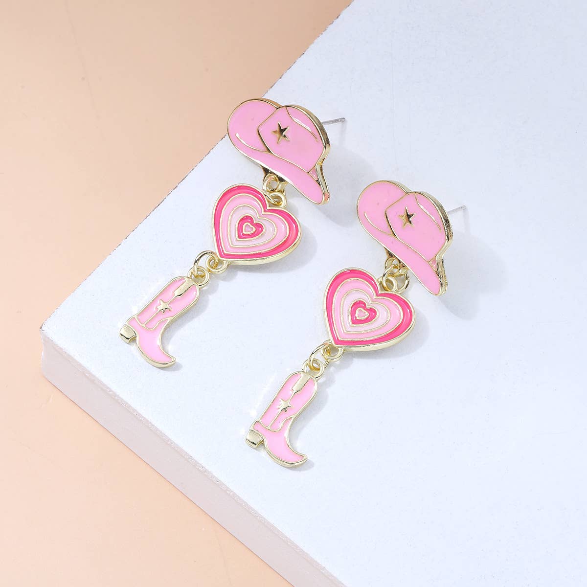 Cowboy Boot and Hat Earrings Pink