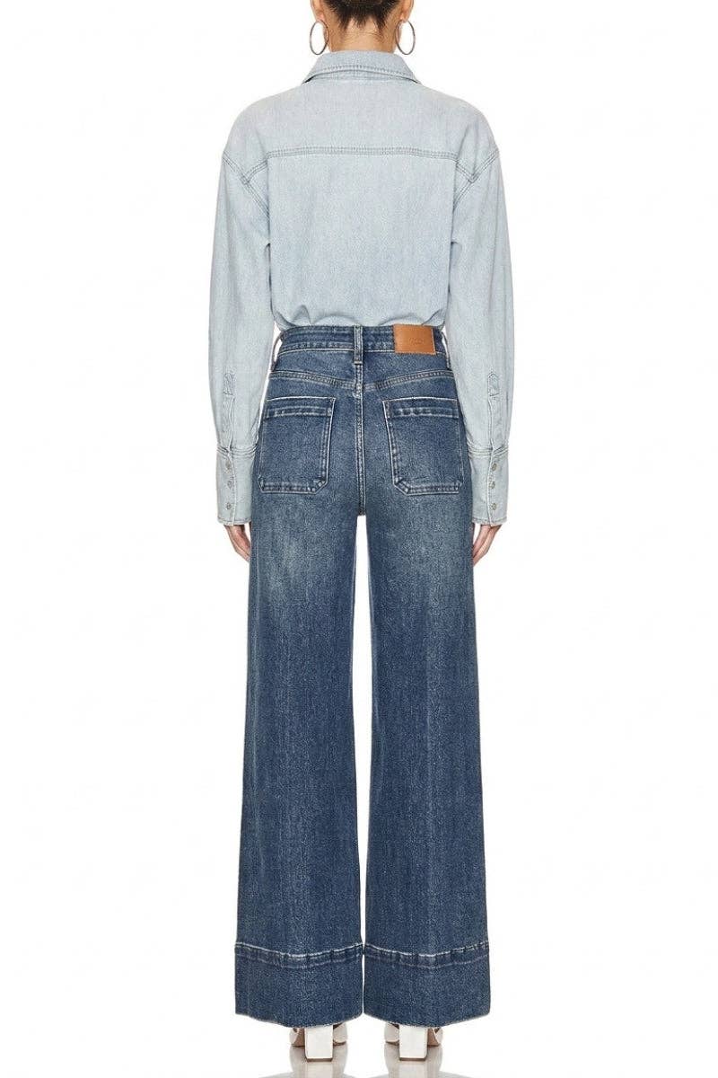 HIGH RISE TUMMY CONTROL SLIM PALAZZO JEANS: Dark wash / 1 (24)