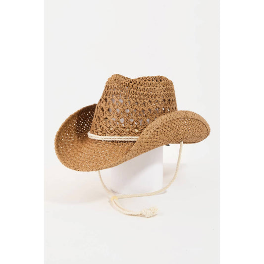 Straw Braided Rope Strap Cowboy Hat