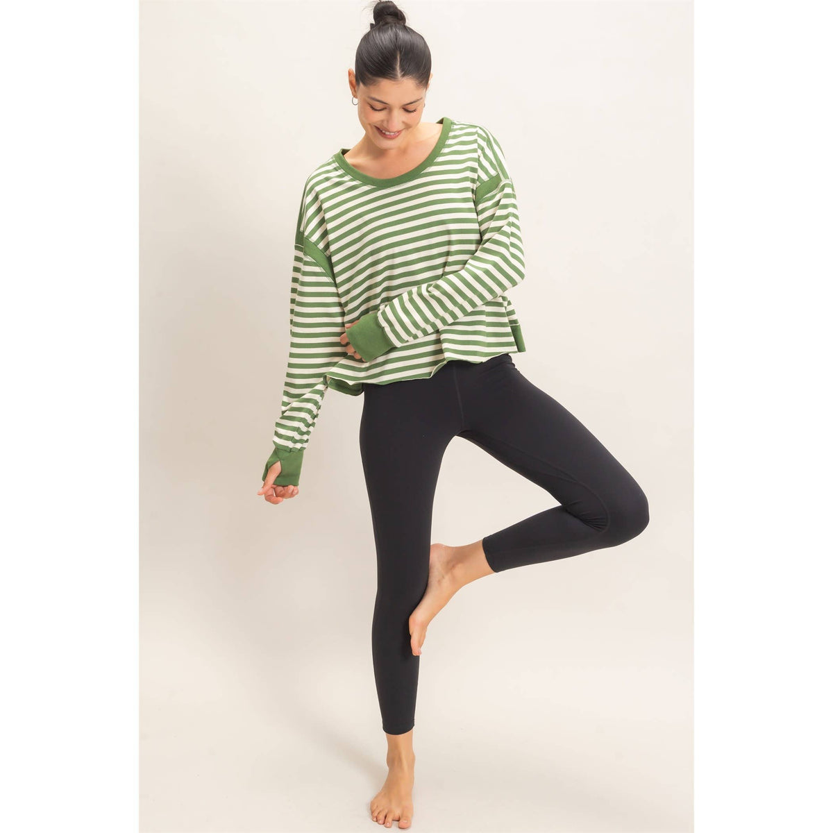 Striped Long Sleeve Top Mocha