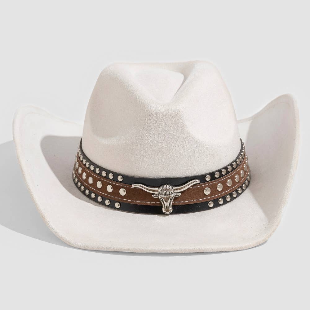Layered Western Bull Head Strap Cowboy Hat