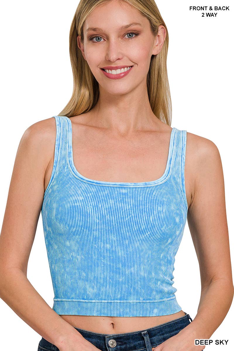 Washed Ribbed Cropped Tank Teal