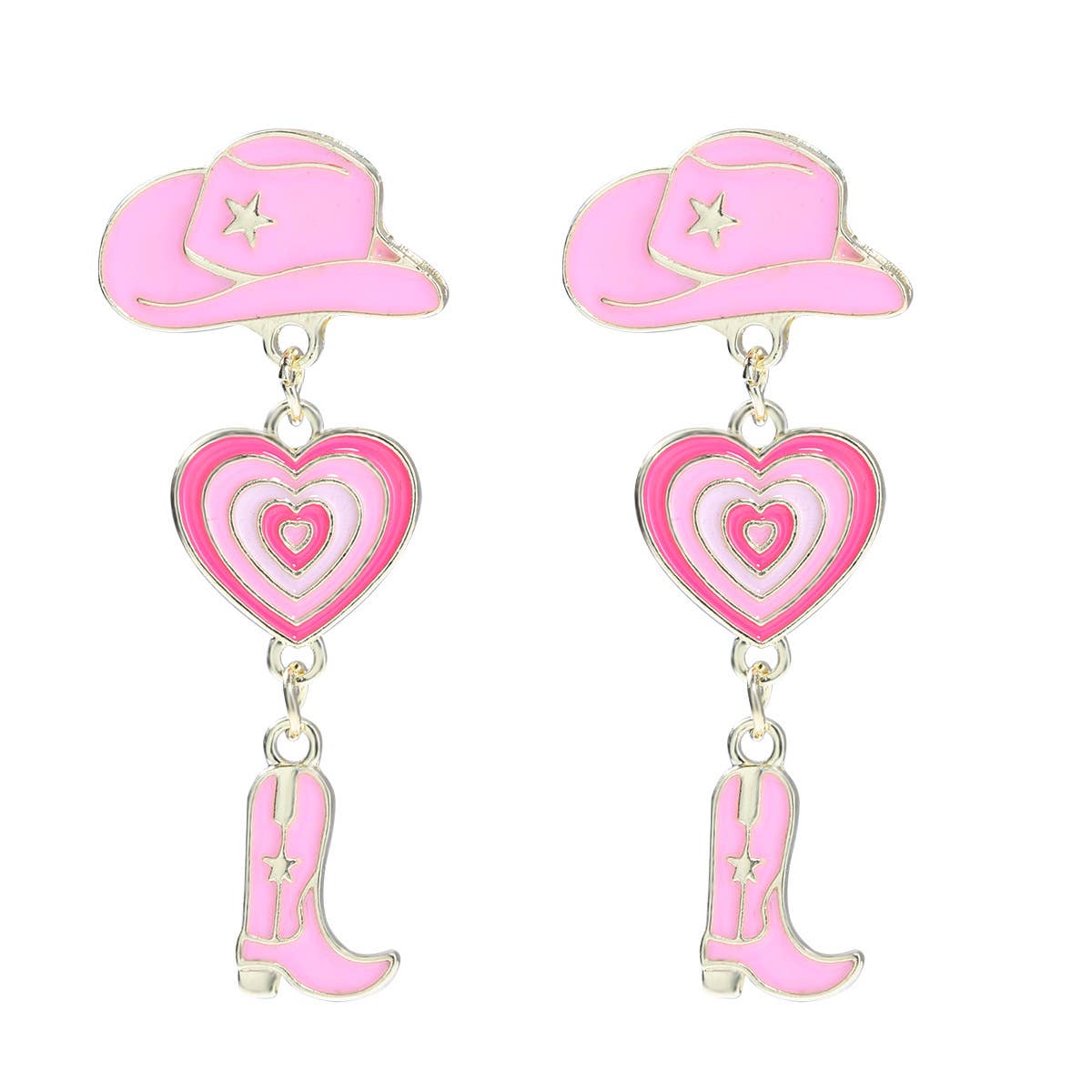 Cowboy Boot and Hat Earrings Pink