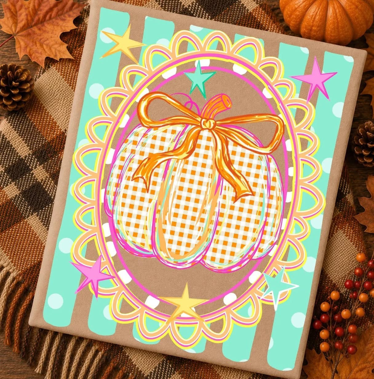 Preppy Plaid Striped Pumpkin Comfort Colors Graphic Tee