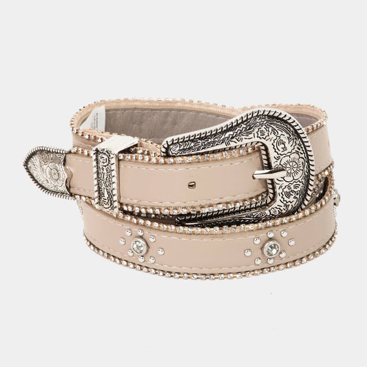Rhinestone Studs Thin Faux Leather Belt