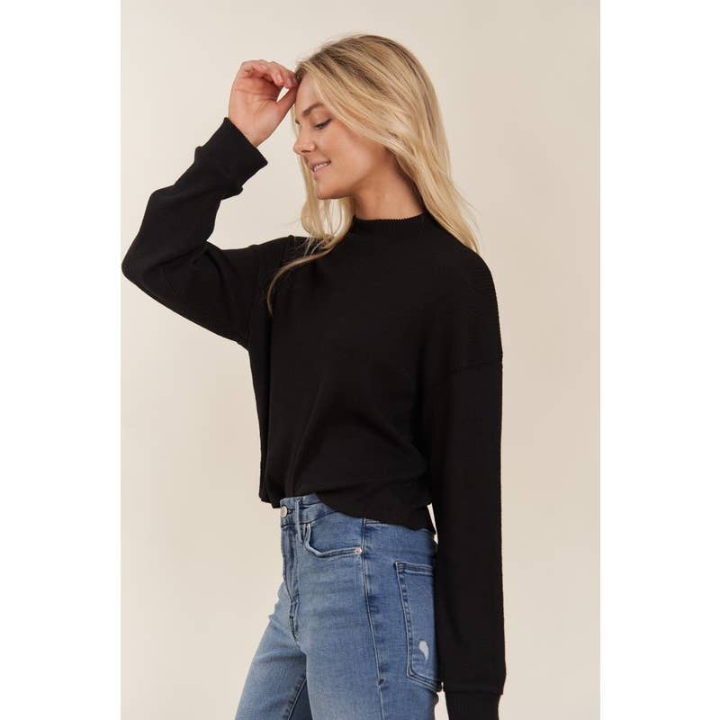 Brushed Sweater Knit Top Black