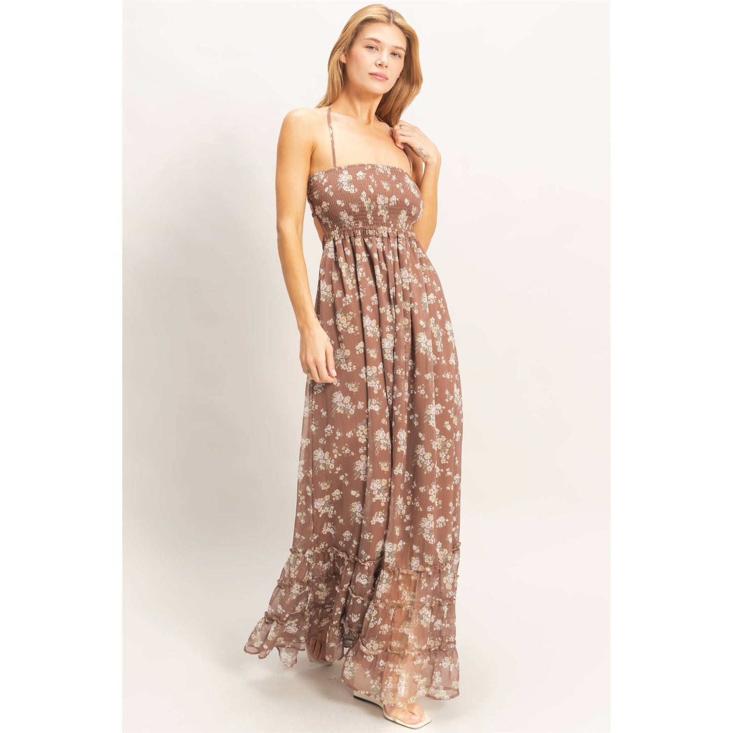 Smocked Floral Maxi Dress Rose