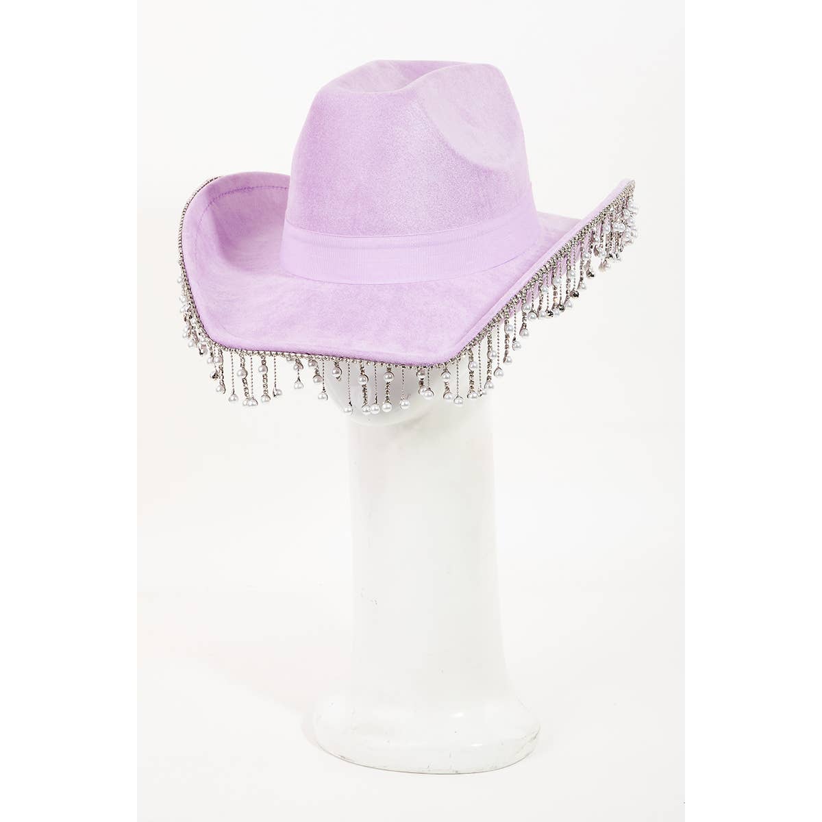 Pearl Rhinestone Fringe Trim Cowboy Hat Black