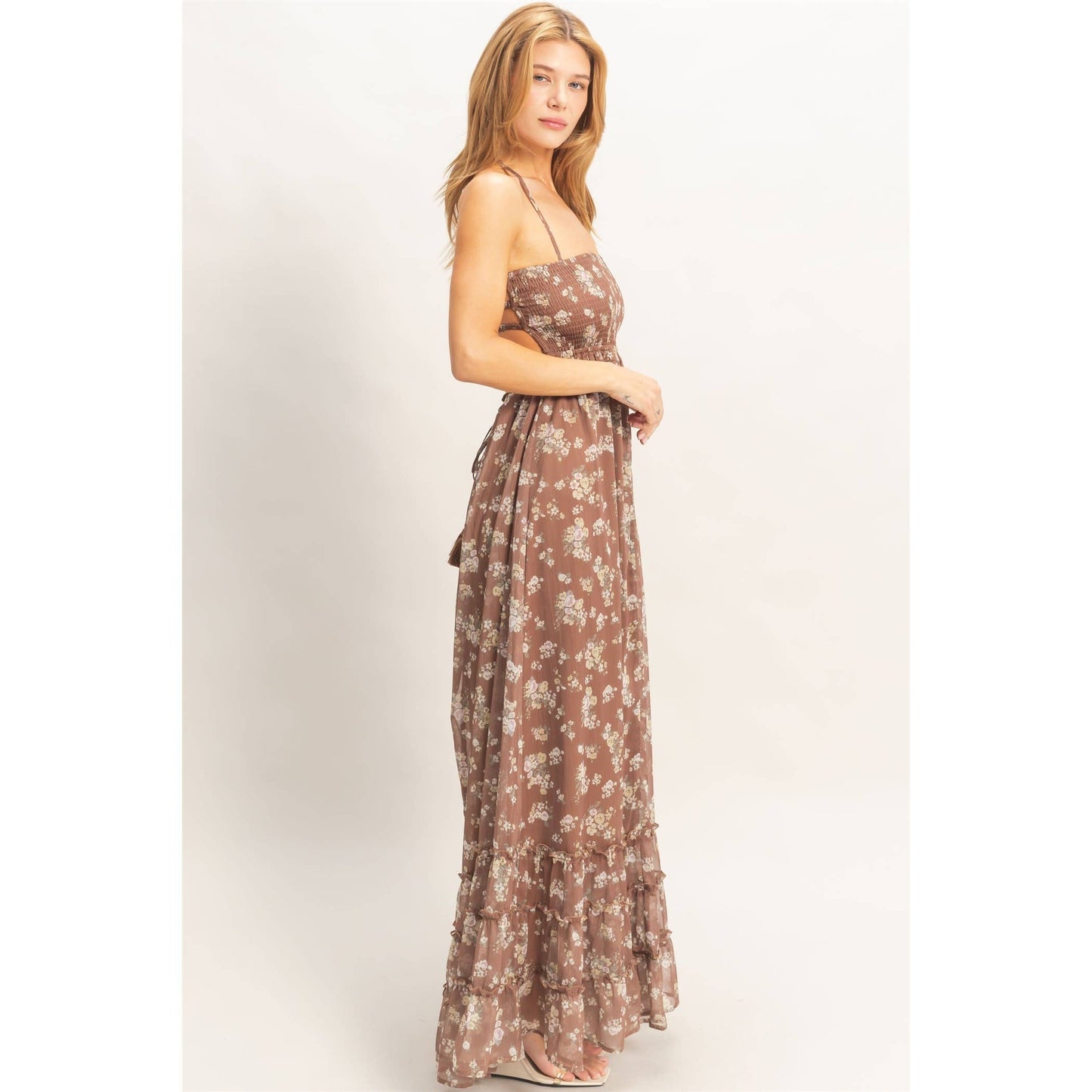 Smocked Floral Maxi Dress Rose