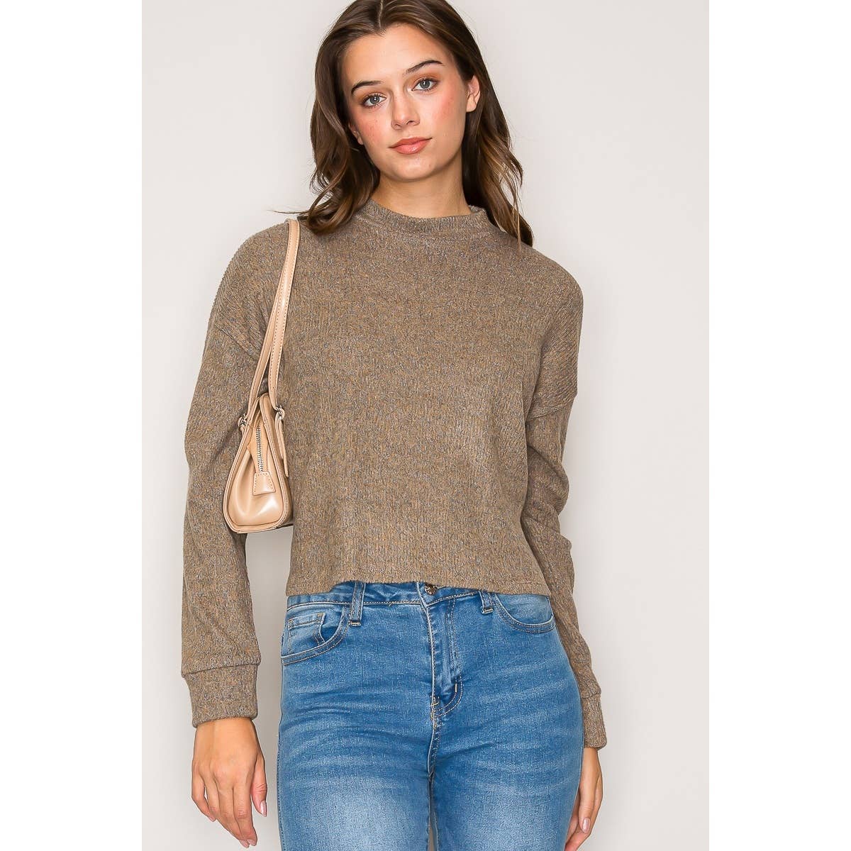 Brushed Sweater Knit Top Portobello Grey