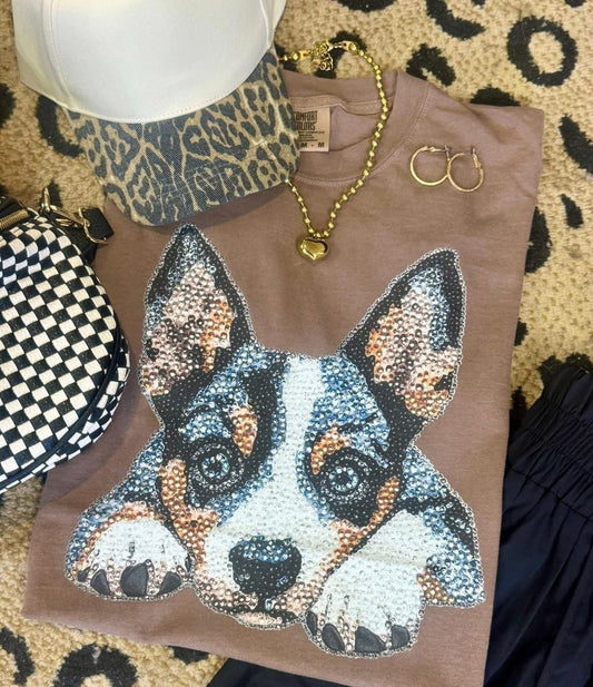 Faux Rhinestone Blue Heeler Comfort Colors Colorblast