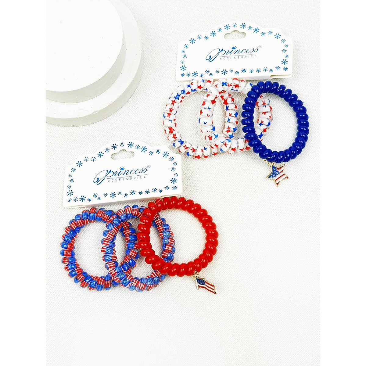 USA Charm Phone Cord Hair Tie Set: MIX COLOR / ONE(12)