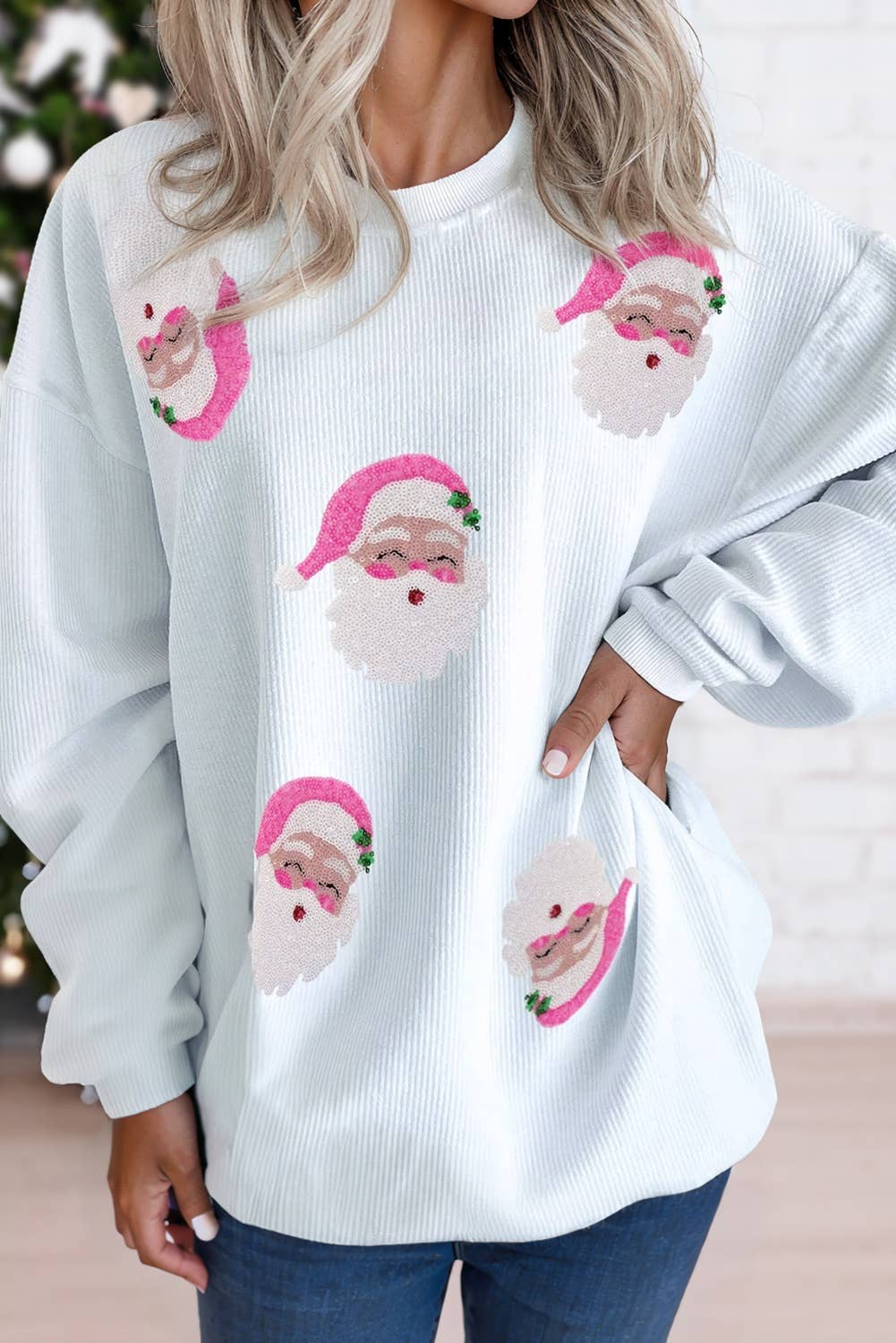 Sequin Santa Christmas Graphic Sweatshirt