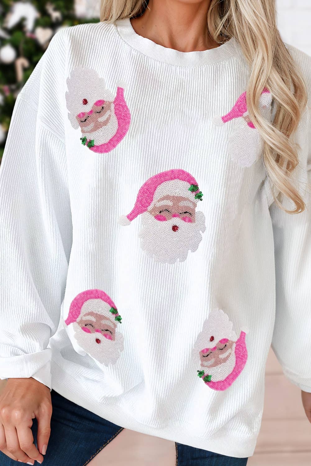 Sequin Santa Christmas Graphic Sweatshirt