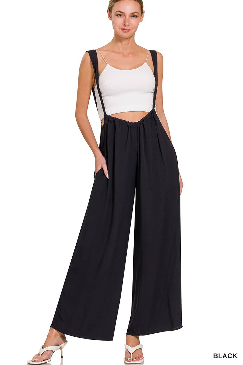 Tie Back Suspender Jumpsuit With Pockets Black