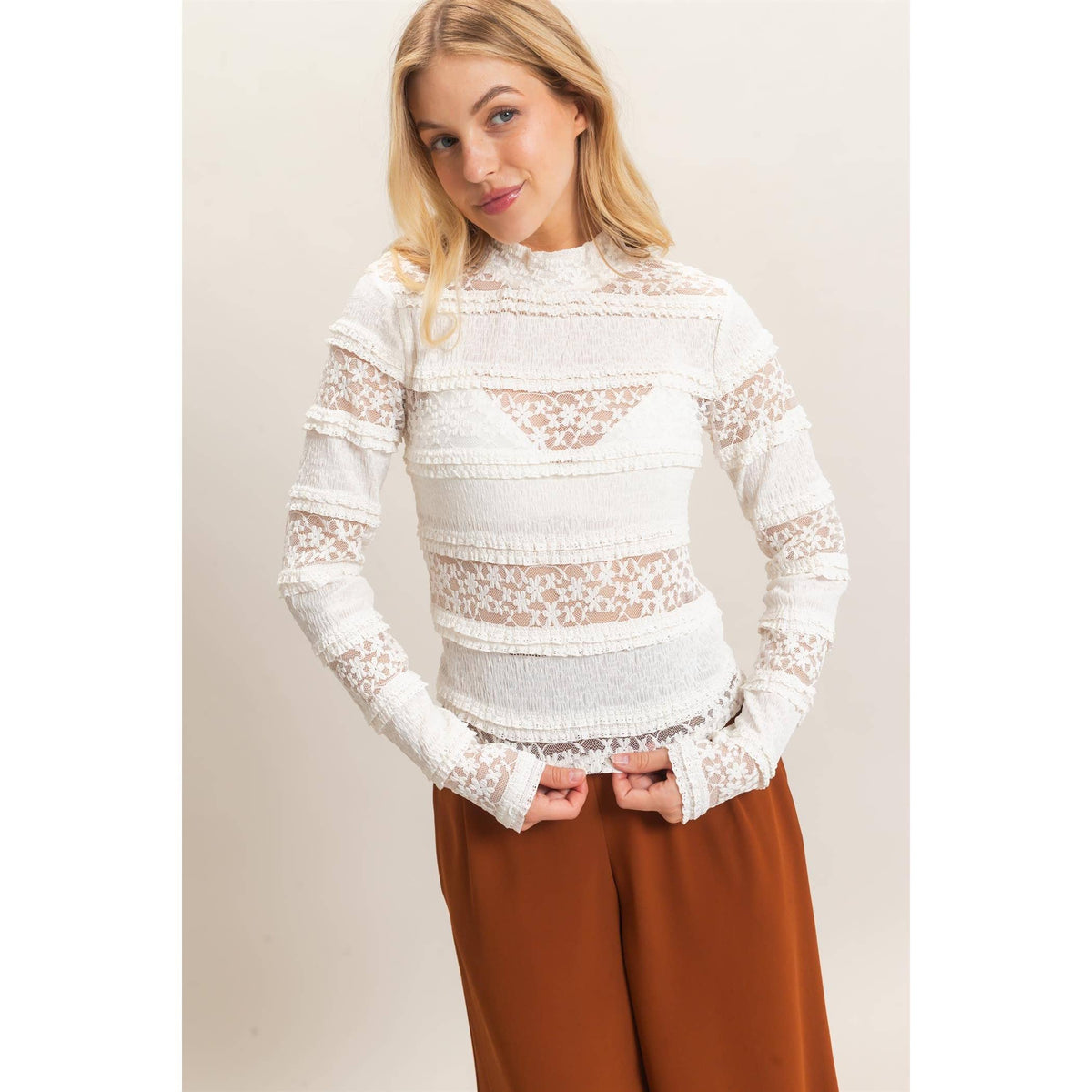 Textured Lace Top Brown
