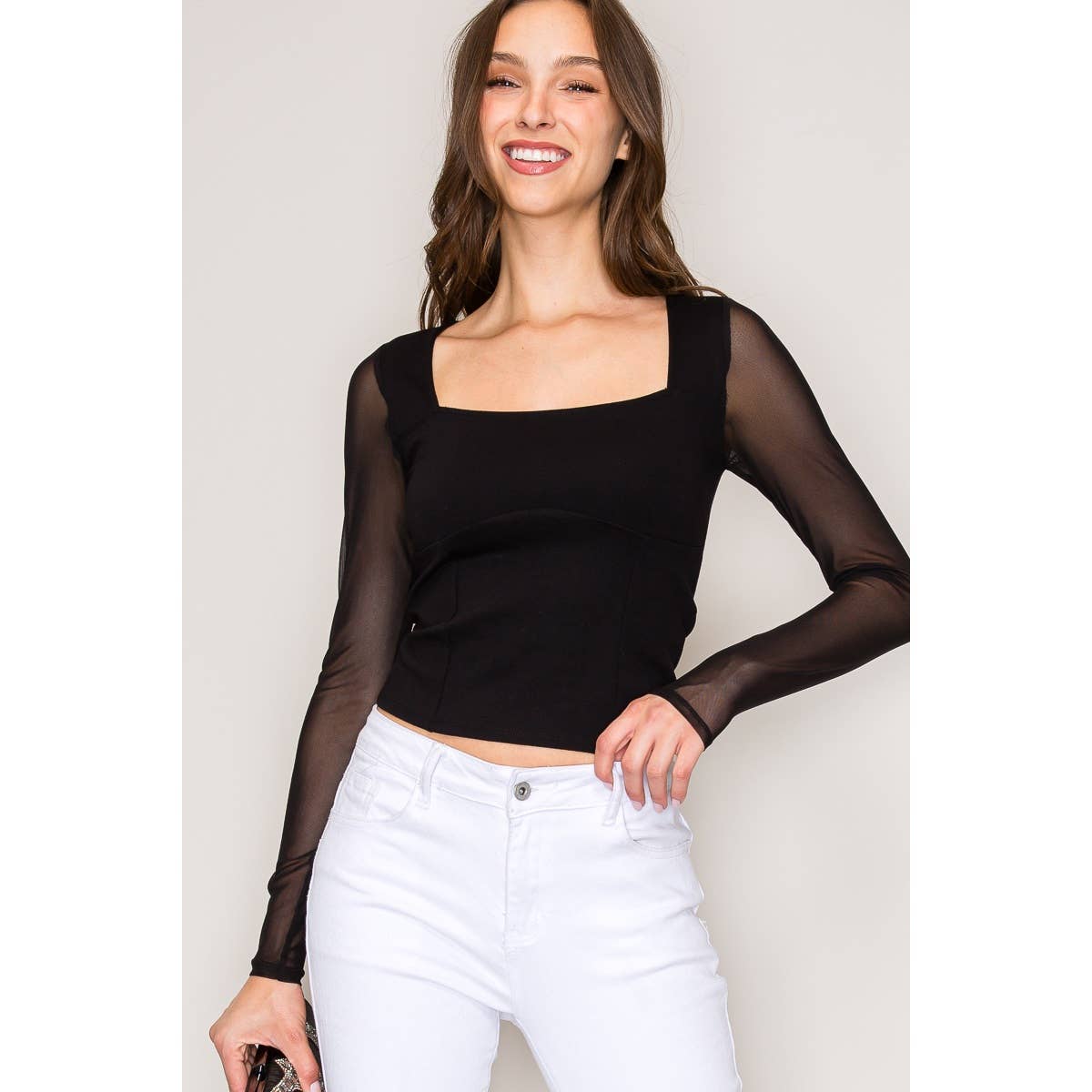 Mesh Long Sleeve Illusion Top