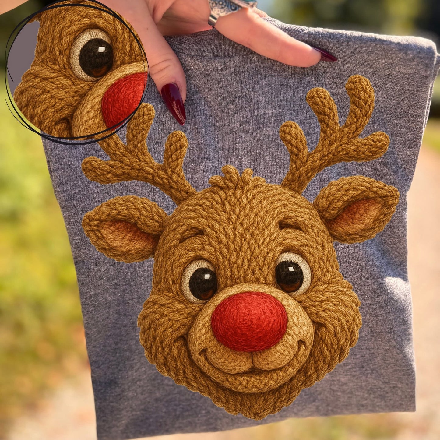 Vintage Faux Yarn Reindeer Christmas Graphic Tee