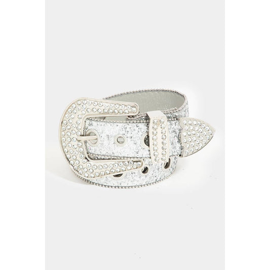 Glitter Grommet Rhinestone Studded Belt Silver