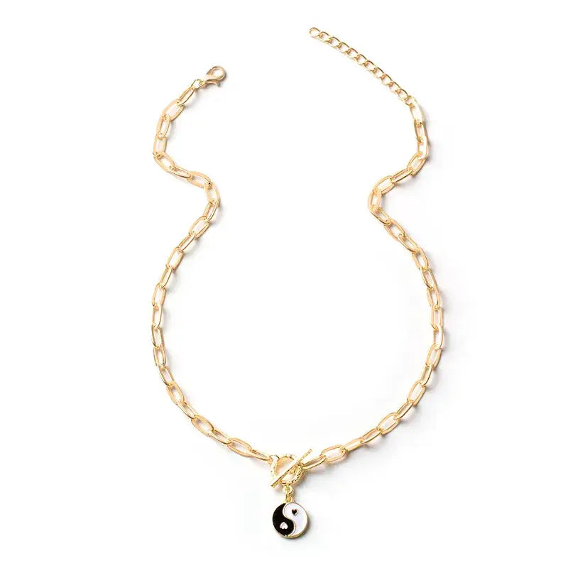 Yin Yang Paperclip Chain Necklace