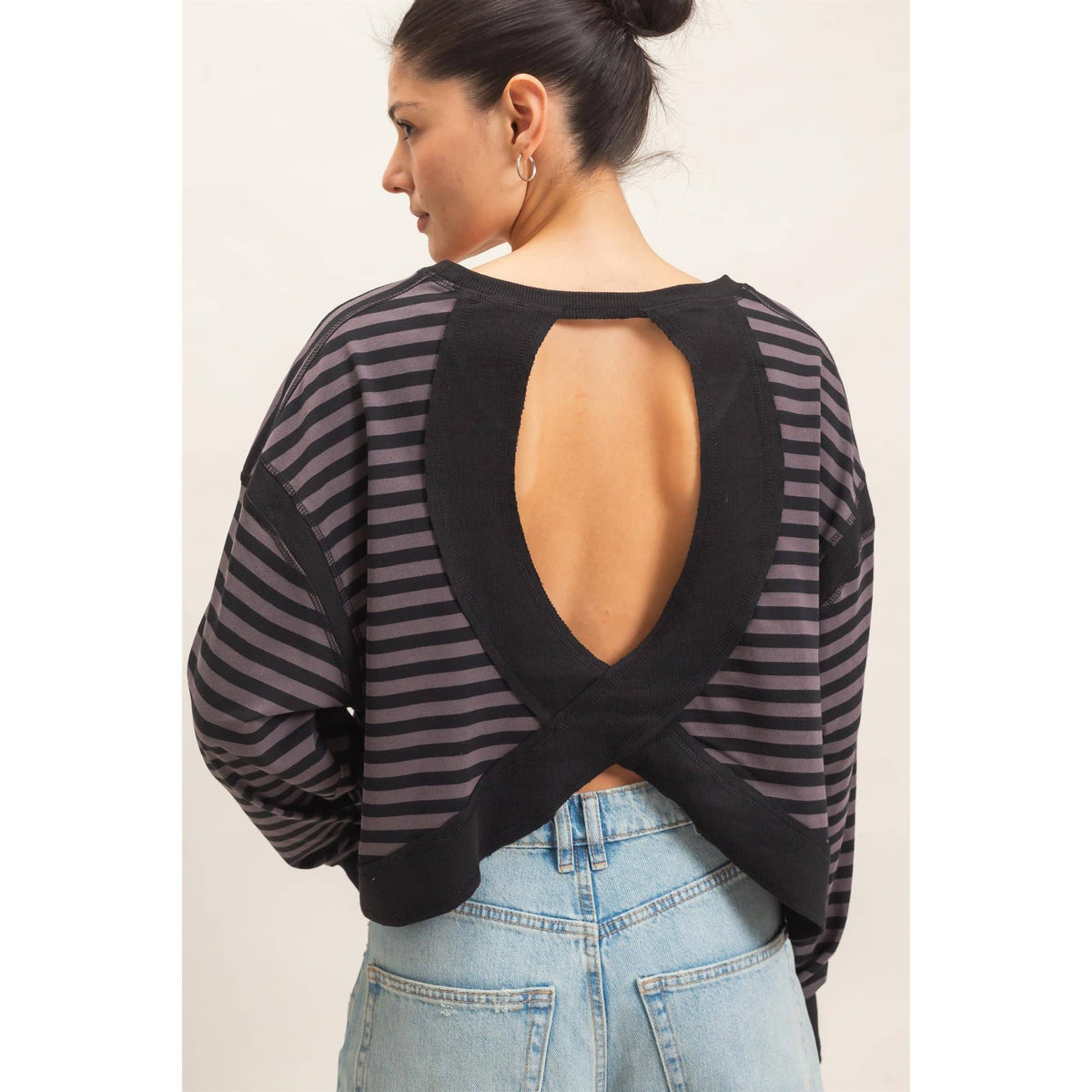 Striped Long Sleeve Top Mocha