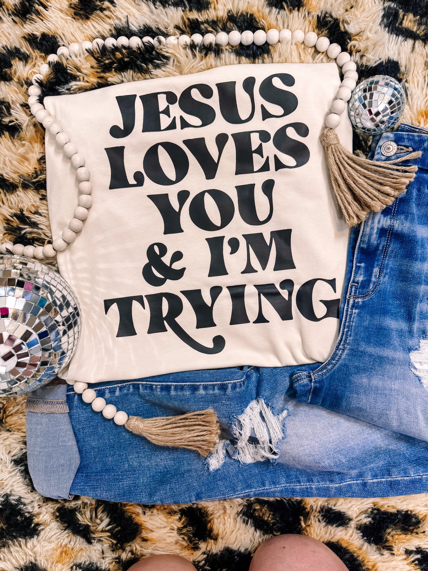 Jesus Loves you and I’m Trying Faith Graphic Tee