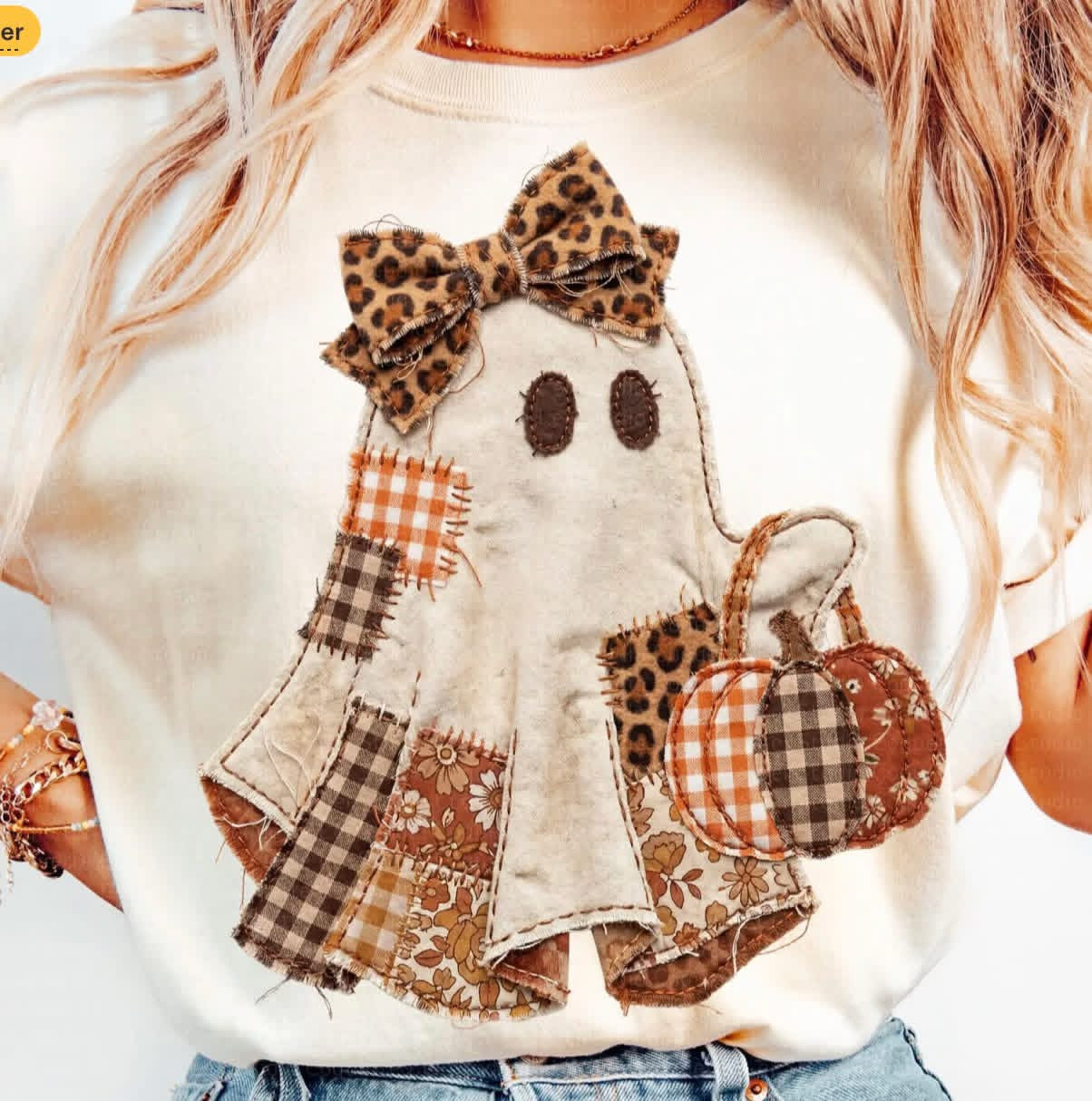 Patchwork Ghost Fall/Halloween Comfort Colors Graphic Tee