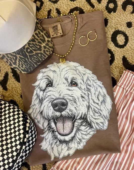 Faux Rhinestone White Goldendoodle Comfort Colors Colorblast