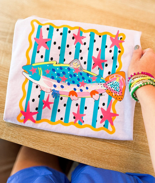 Preppy Fishing Trout Summer Comfort Colors Graphic Tee - White
