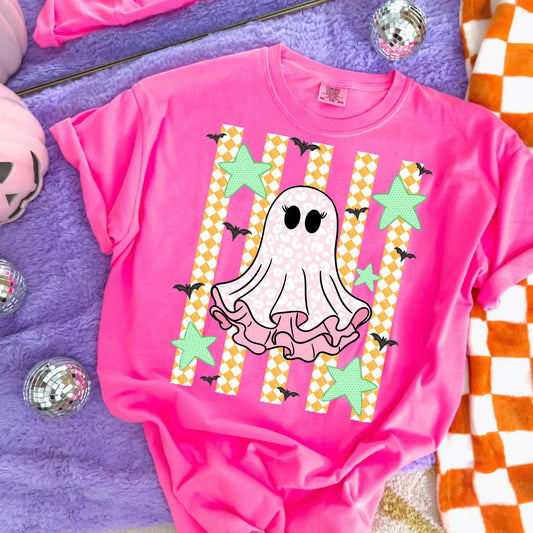 Neon Ghost Stripes Halloween Comfort Colors Graphic Tee