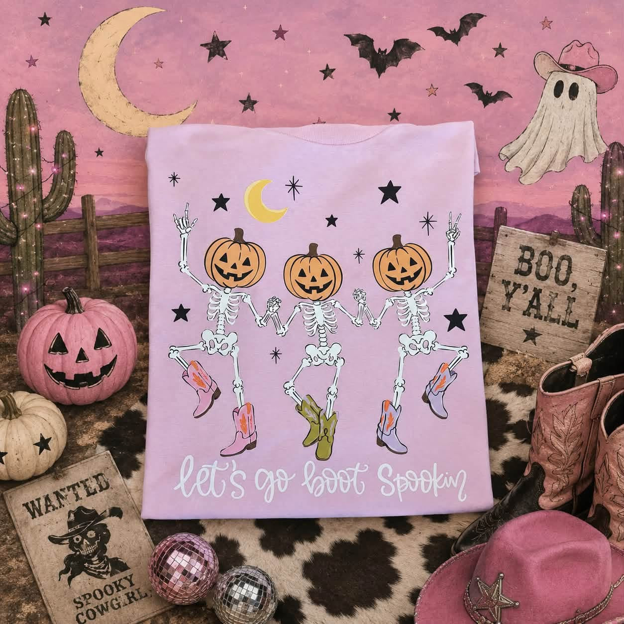 Let’s Go Boot Spookin’ Western Halloween Comfort Colors Graphic Tee