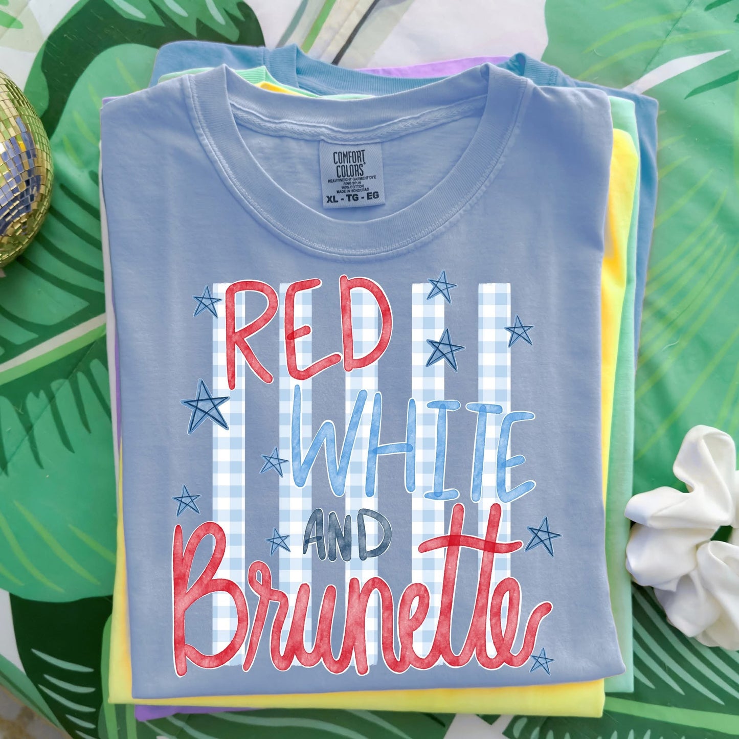 Red, White, & Brunette 4th of July Comfort Colors Graphic Tee