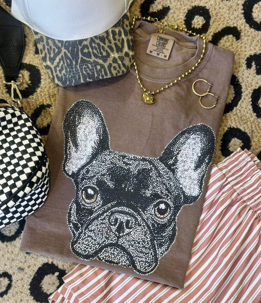 Faux Rhinestone Frenchie Comfort Colors Colorblast