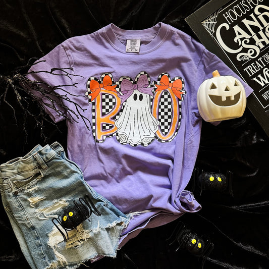 Boo Checkered Halloween Comfort Colors Graphic Tee