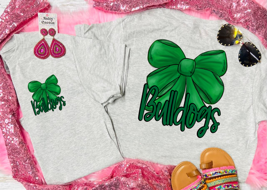 *KIDS* Colored Bow Front Pocket and Big On Back Design Ash Grey Tee