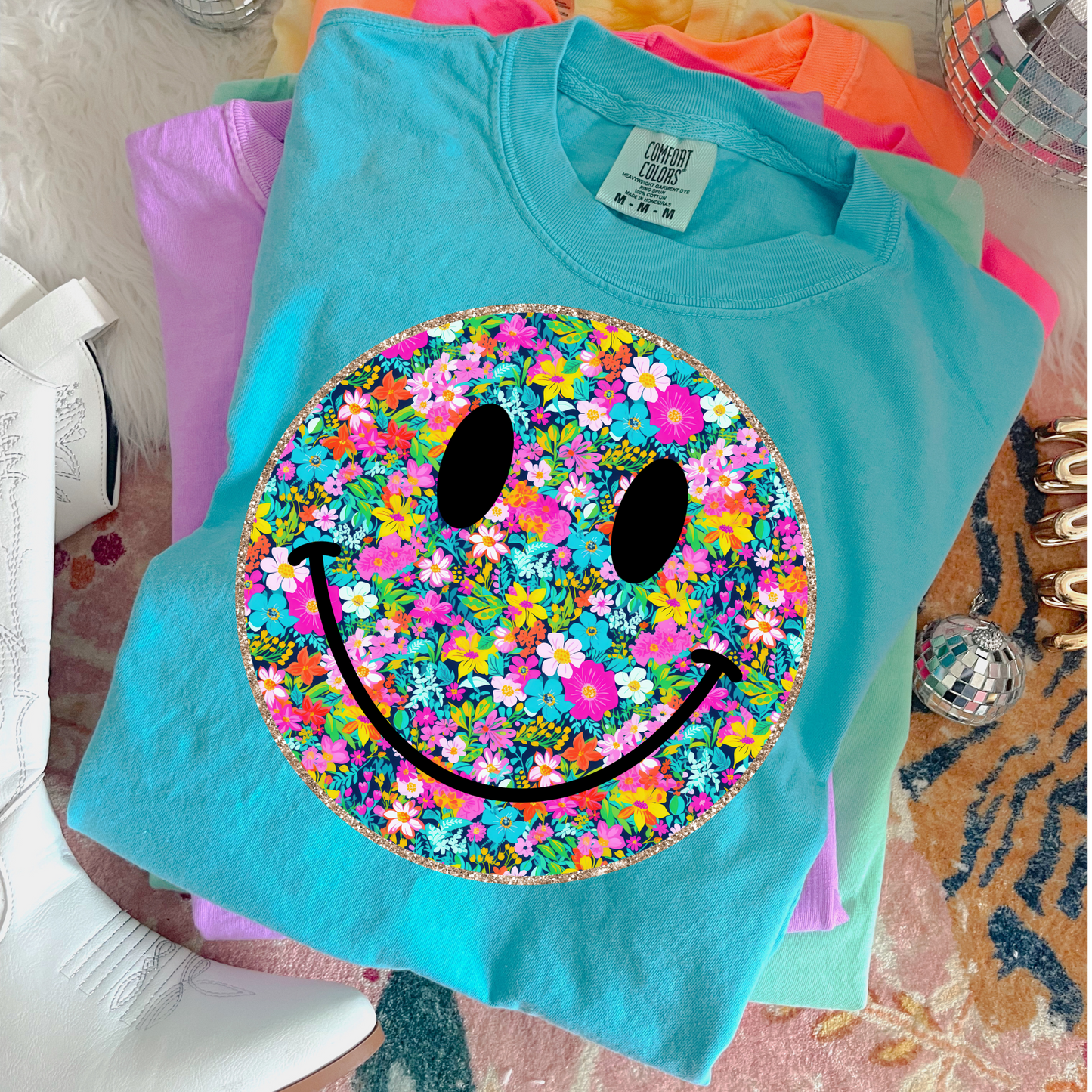 Summer Floral Happiness Comfort Colors Graphic Tee