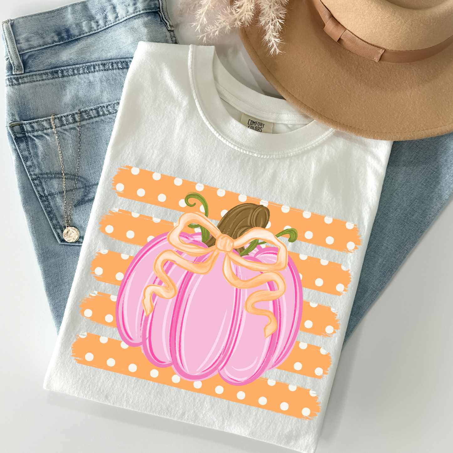 Polka Dotted Pumpkin Pink Comfort Colors Graphic Tee
