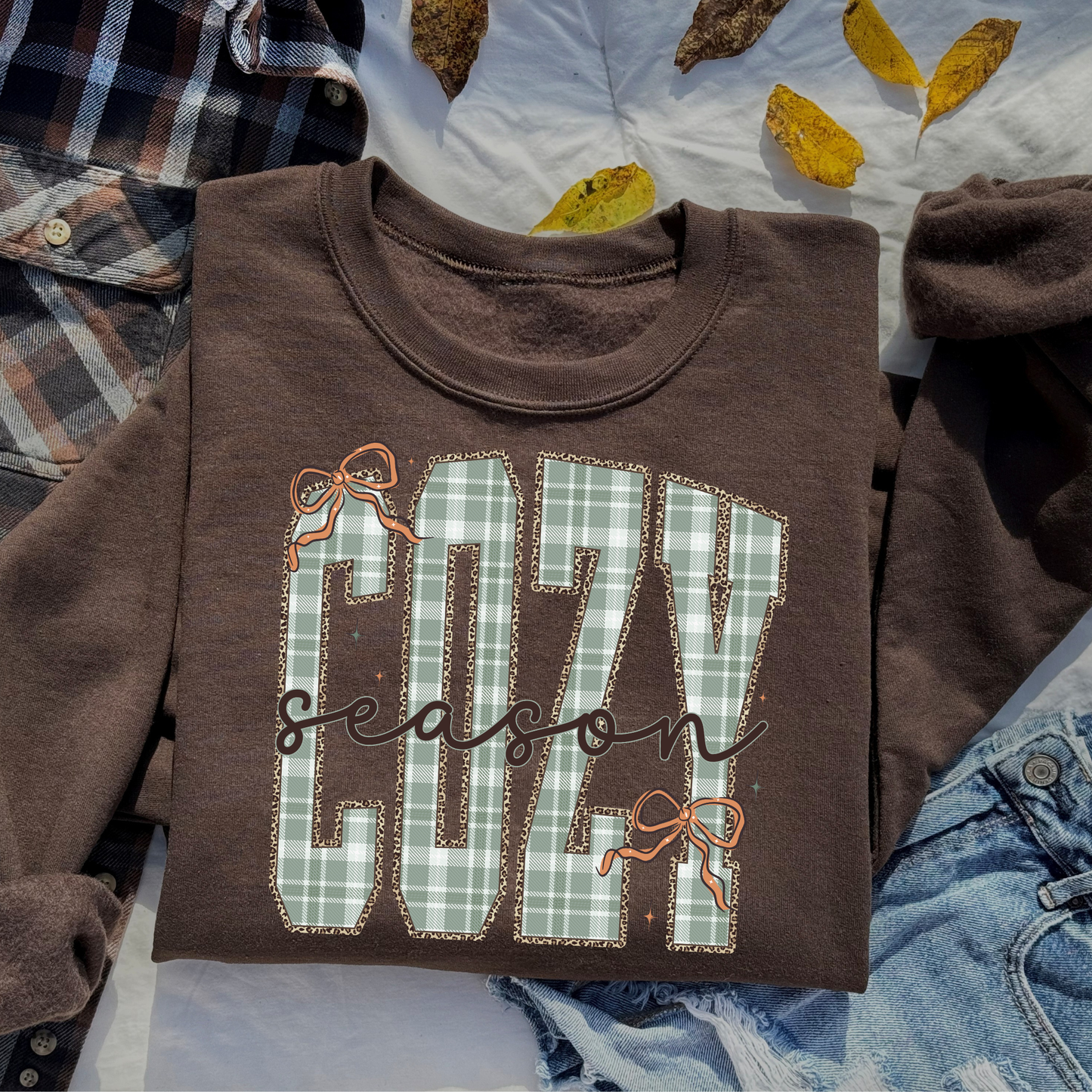 Cozy Season Gingham Fall Sweatshirt
