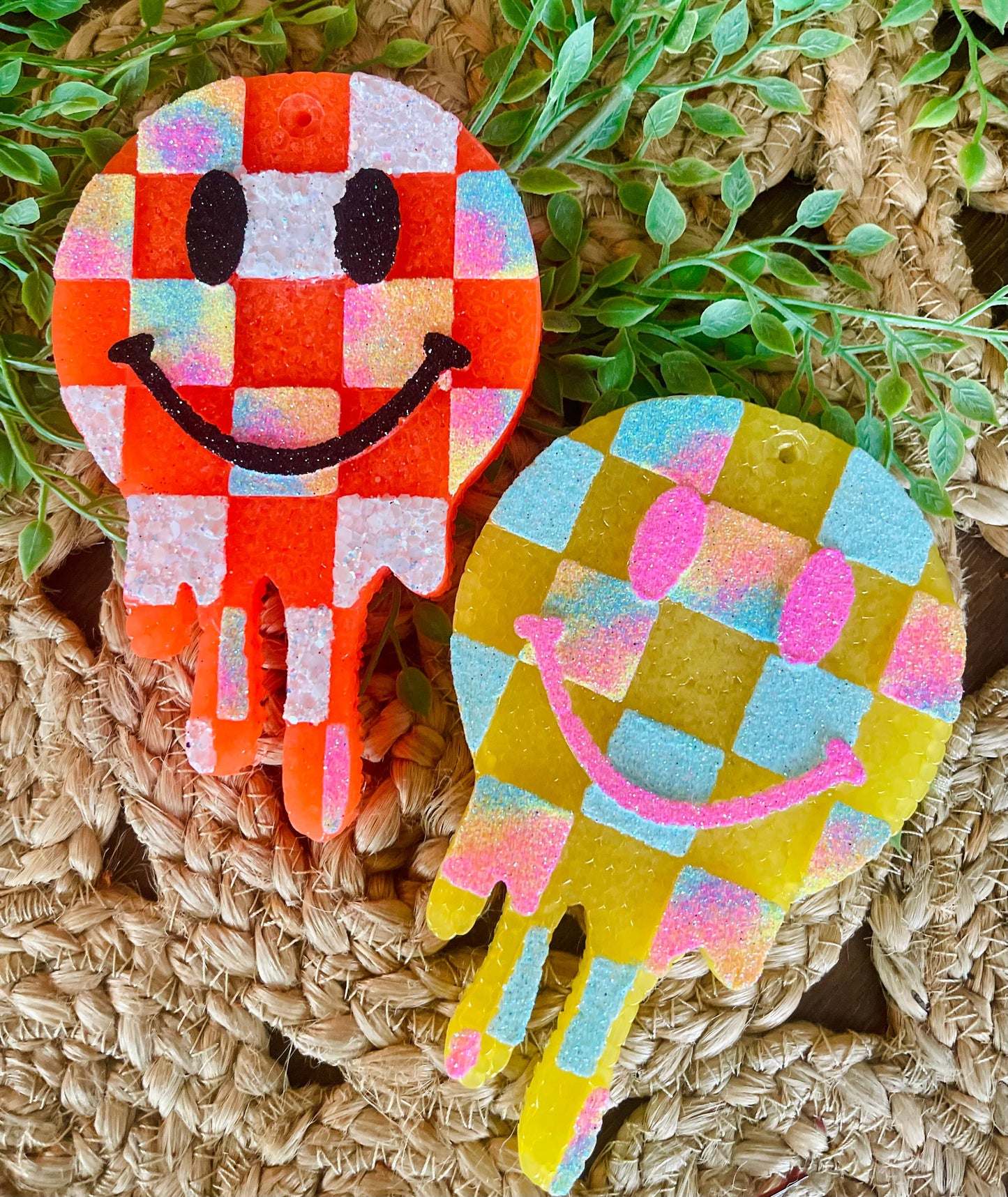 Checkered Drip Happy Face Car Freshie 