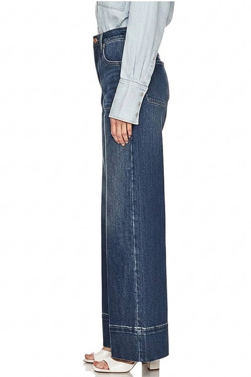 HIGH RISE TUMMY CONTROL SLIM PALAZZO JEANS: Dark wash / 1 (24)
