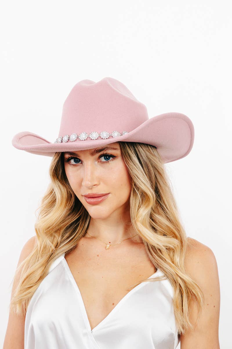Western Pearl Studded Fashion Cowboy Hat Black